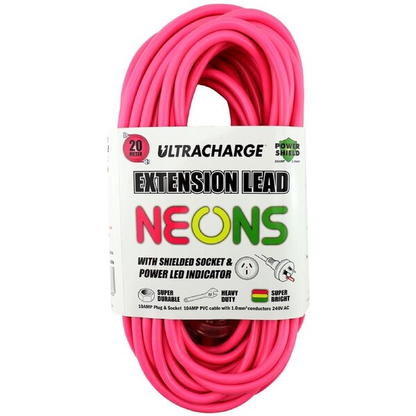 Ultracharge 20m 10A Extension Lead - Pink - UR24020NP