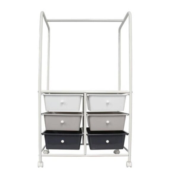 YES4HOMES Plastic Storage 6 Drawer with Metal Trolley With Garment Clothes Rack