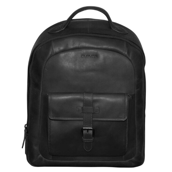 Futura Mens Leather Laptop Backpack School Shoulder Bag Front Pocket - Black