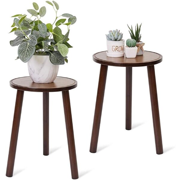 2 Pack Wood Potted Plant Stand, Round Side End Table