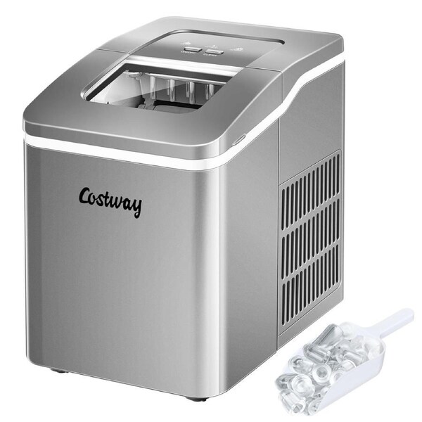 Costway Portable Ice Maker Ice Cube Machine Countertop Bar Cafe w/Scoop Silver