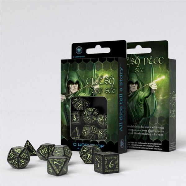 Q Workshop Elvish Black & Glow-in-the-Dark Dice Set 7