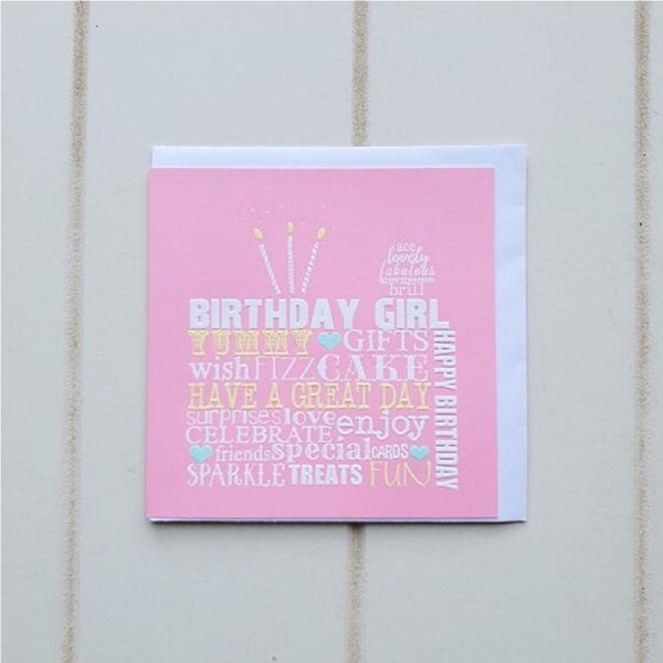Pink Square Birthday Girl Greeting Card