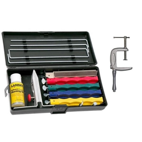 Lansky Professional Sharpening System - 5 Stone - LKCPR + C-Clamp Mount Bundle
