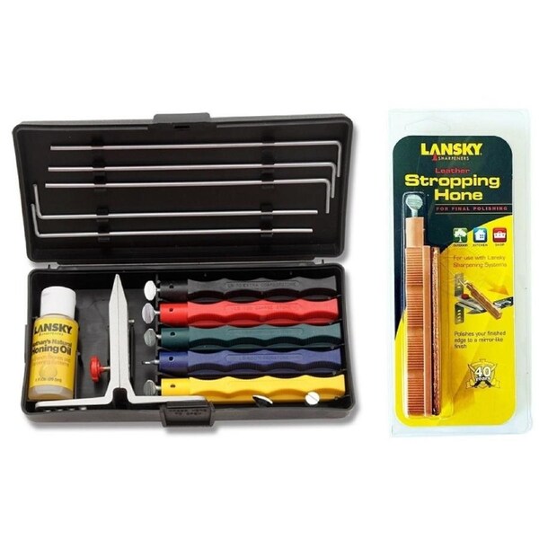 Lansky Leather Stropping Hone HSTROP + Deluxe Sharpening System LKCLX