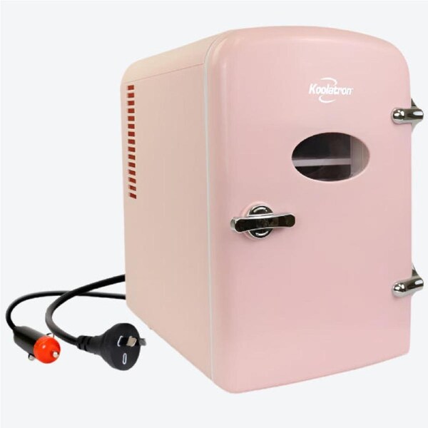 Koolatron 4L Mini Fridge, Portable, 6 Can Electric Cool Box for Drinks and Skincare, 12V DC and 220V AC Cords (Pink)