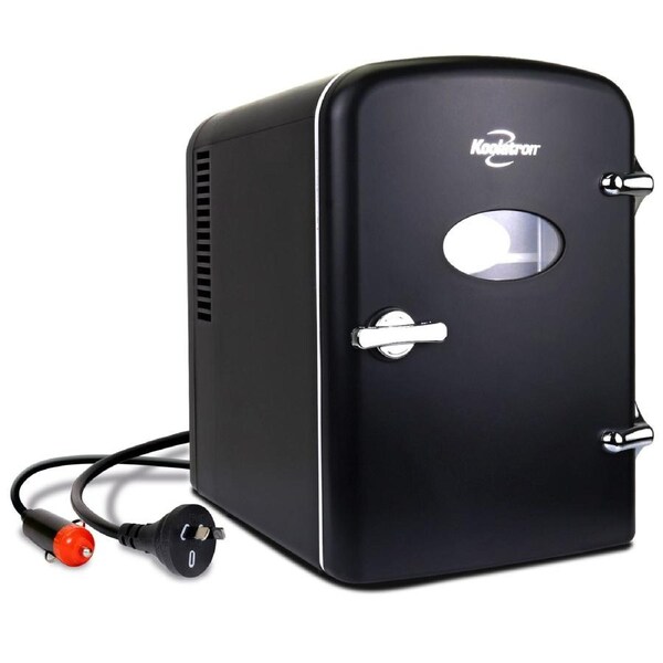 Koolatron 4L Mini Fridge, Portable, 6 Can Electric Cool Box for Drinks and Skincare, 12V DC and 220V AC Cords (Black)