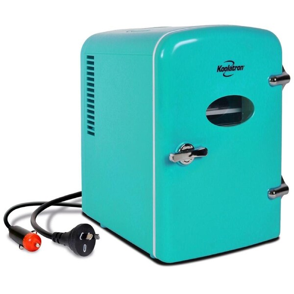Koolatron 4L Mini Fridge, Portable, 6 Can Electric Cool Box for Drinks and Skincare, 12V DC and 220V AC Cords (Aqua, Green)