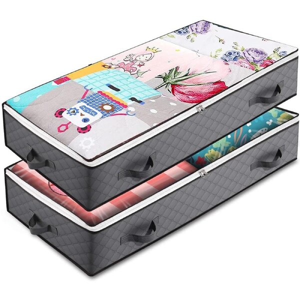Underbed Storage Bag, 2 Pack Under Bed Storage Containers Clothes Organizers with Reinforced Handles