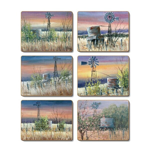 Cinnamon Windmills Water Tanks Cork Backed Drink Coasters Set 6