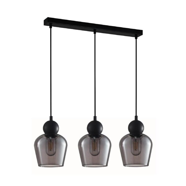 CHAMPAN2 Interior Black Smoke Glass Ellipse Pendant Light- 3 lits Straight