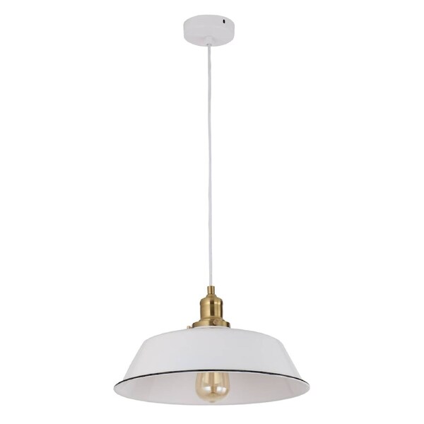 CEREMA Interior White with Antique Brass & Black Highlight Pendant Light- Angled Dome