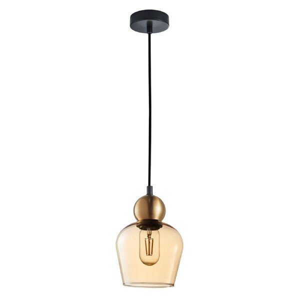 CHAMPAN1 Interior Bronze Amber Glass Ellipse Pendant Light- 1 lit