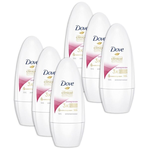 6PK Dove 50ml Clinical Protection Antiperspirant Roll On Deodorant Pomegranate