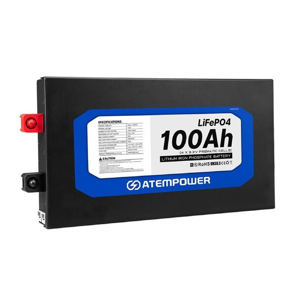ATEMPOWER 12V 100Ah Slimline Lithium Battery LiFePO4 Deep Cycle 4WD Caravan RV