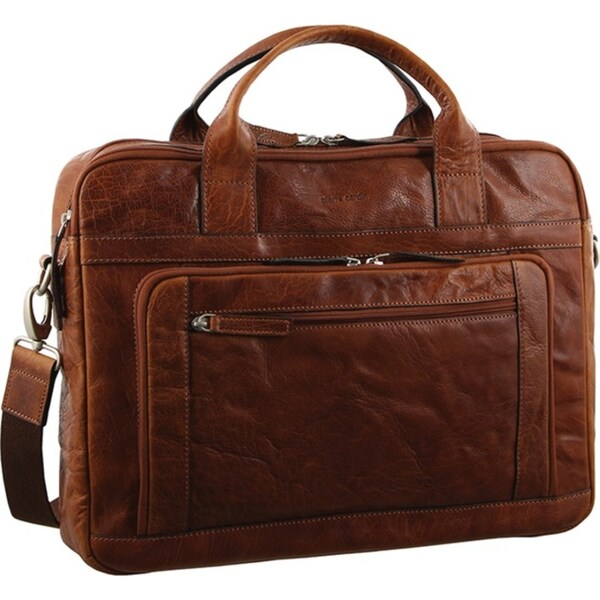 Pierre Cardin Italian Leather Business 15" Laptop Bag Briefcase Messenger Bag - Chestnut