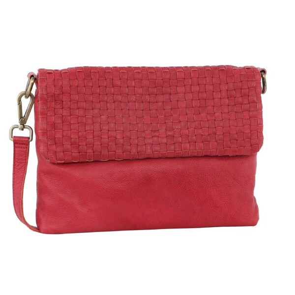 Pierre Cardin Womens Woven Leather Flap Cross-Body Bag/Clutch - Red