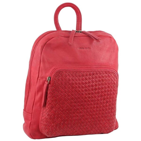 Pierre Cardin Womens Woven Soft Leather Backpack Bag Travel Designer - Red