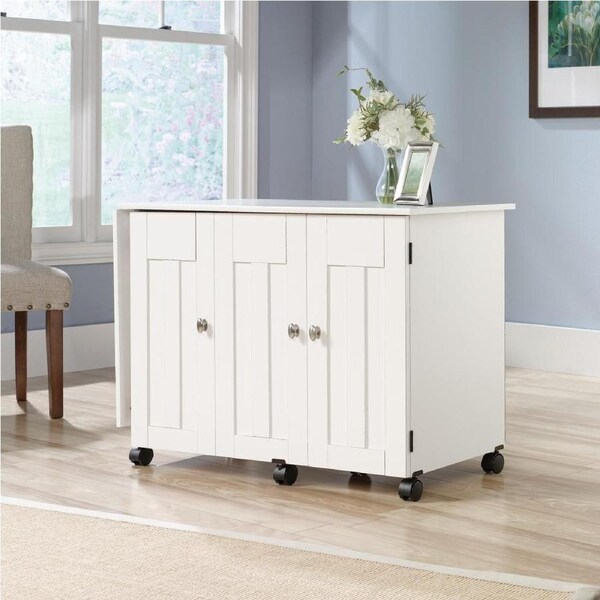 Sauder Sewing Table Craft Cart Foldable Storage White