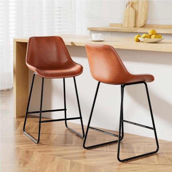 2x Artiss Bar Stools Leather Padded Metal Legs Brown
