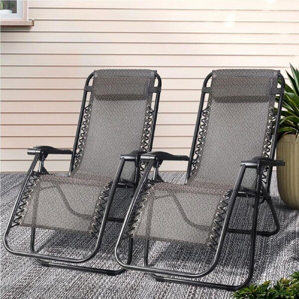 2x Gardeon Gardeon Zero Gravity Chairs Sun Lounge Recliner Outdoor Furniture Folding Lounger Beige