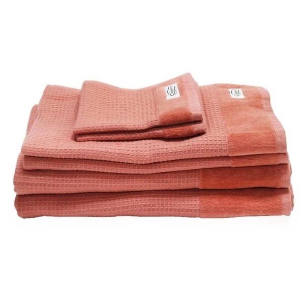 Onkaparinga 6 Piece Mossman Waffle Cotton Towel Pack Rose Dawn
