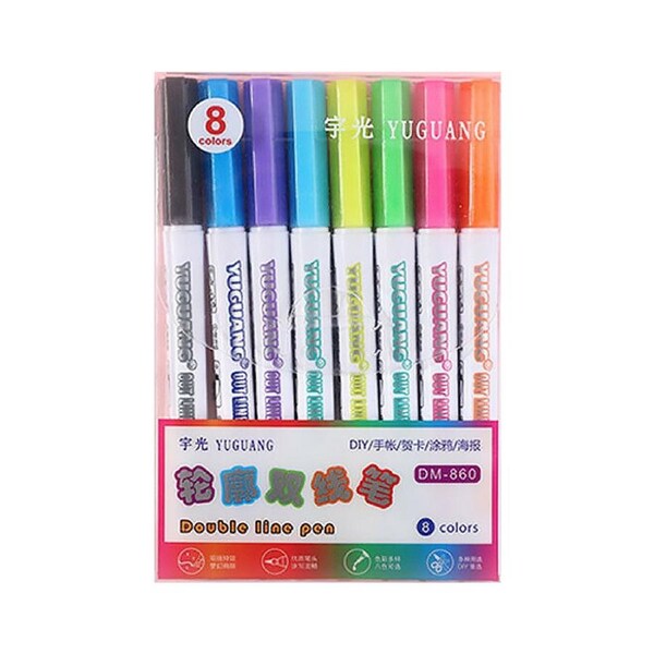 Ozoffer 8PCS Multicolored Super Squiggles Outline Marker Pen Set Painting Art Kids DIY