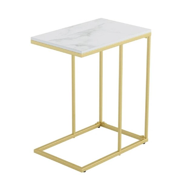 C-Shaped Marble Side Table: Coffee Table Slides Under Sofa