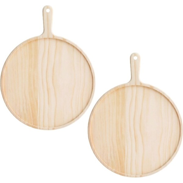 SOGA 2X 12 inch Round Premium Wooden Pine Food Serving Tray Charcuterie Board Paddle Home Decor