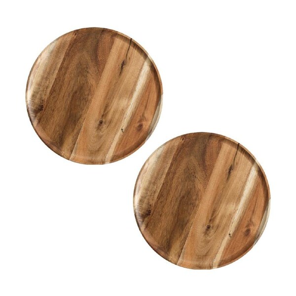 SOGA 2X Brown Round Wooden Centerpiece Tray Home Decor 25cm