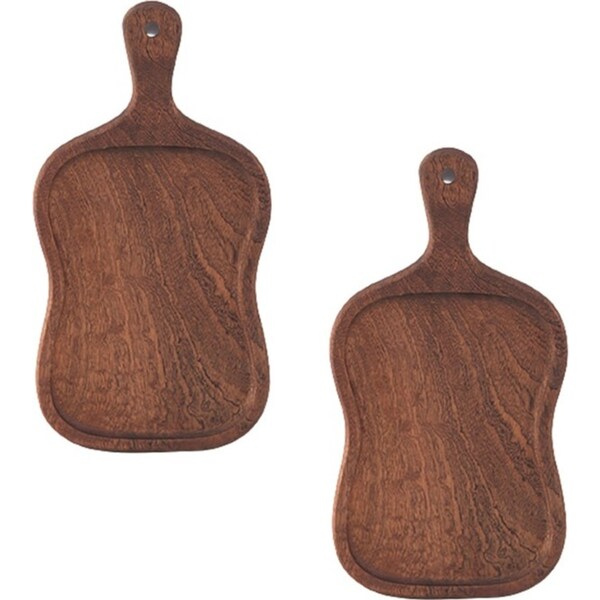SOGA 2X 40cm Brown Wooden Serving Tray Board Paddle with Handle Home Decor