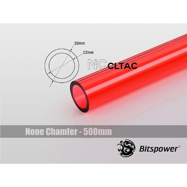 Bitspower None Chamfer Crystal Link Tube OD 16MM - Length 500MM (ICE Red) [BP-NCCLT16ACIRD-L500]