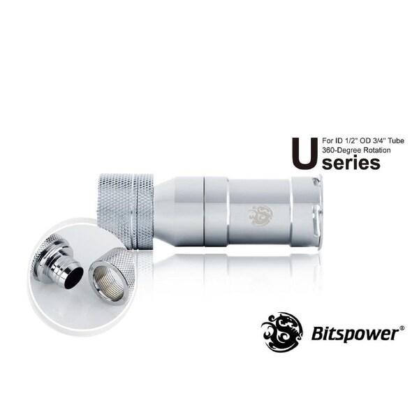Bitspower Silver Shining Quick-Disconnected Female With Rotary Compression Fitting CC5 Ultimate For ID 1/2" OD 3/4" Tube [BP-QDFRCPF-CC5U]