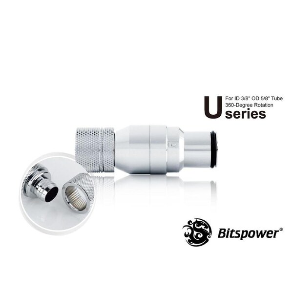 Bitspower Silver Shining Quick-Disconnected Male With Rotary Compression Fitting CC3 Ultimate For ID 3/8" OD 5/8" Tube [BP-QDMRCPF-CC3U]