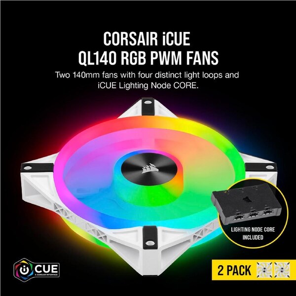 Corsair QL140 140mm RGB LED Fan White Dual Pack [CO-9050106-WW]