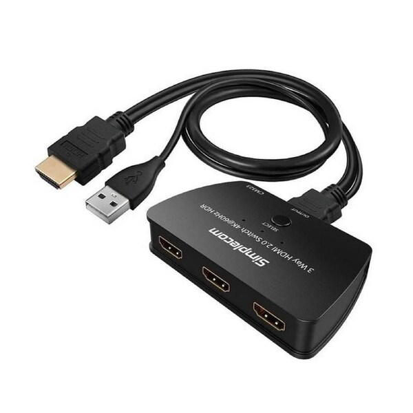 Simplecom 3 Way HDMI 2.0 Switch 3 In 1 Out Splitter HDCP 2.2 4K @60Hz UHD HDR [CM323]
