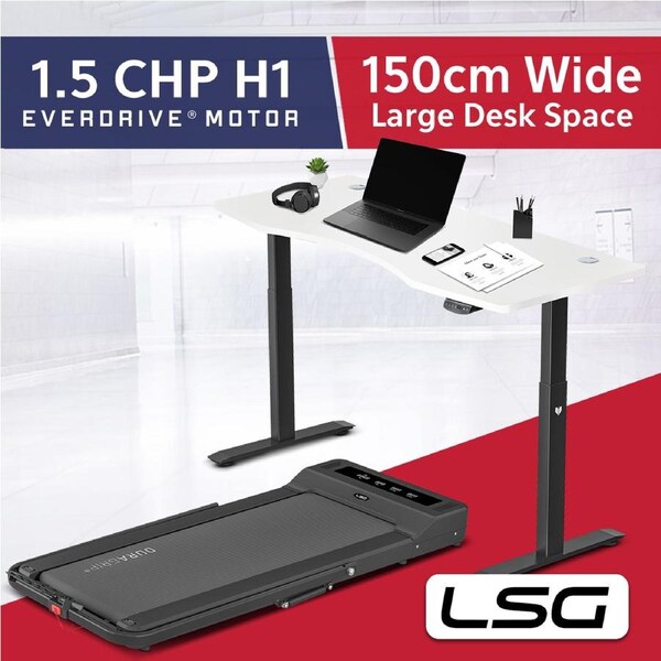 LSG Nimbus Walking Pad Treadmill + ErgoDesk Automatic Standing Desk 1500mm (White)