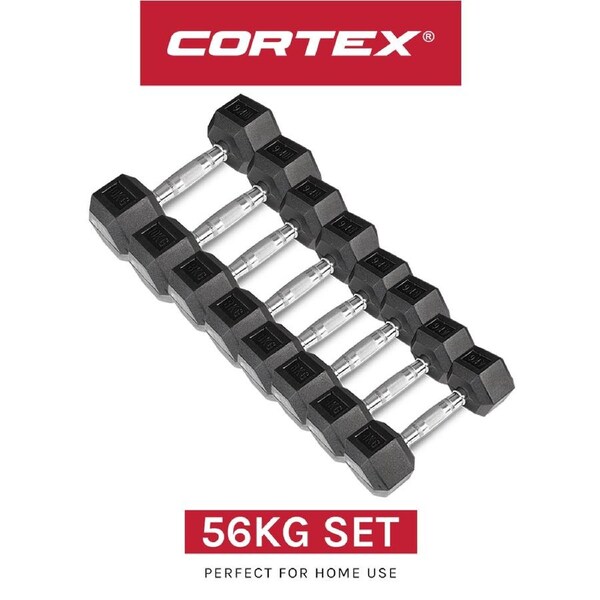 CORTEX 56kg Hex Fixed Dumbbell Set (4, 6, 8, 10kg Pairs)