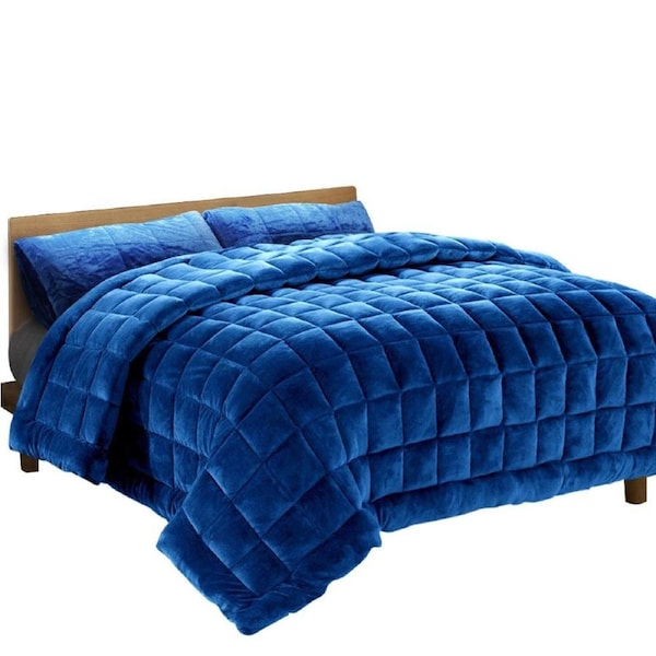 Bedding Faux Mink Quilt Comforter Winter Weight Throw Blanket Teal Super King