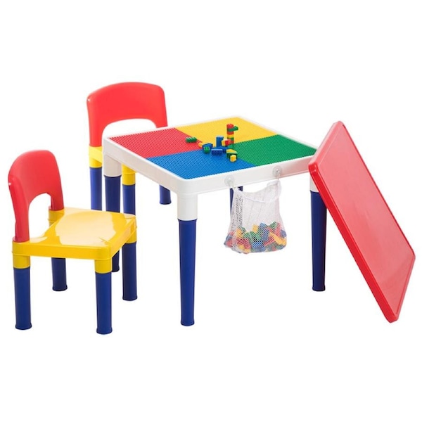 Lenoxx Kids 2-in-1 Building Blocks Play Table & Chairs Set