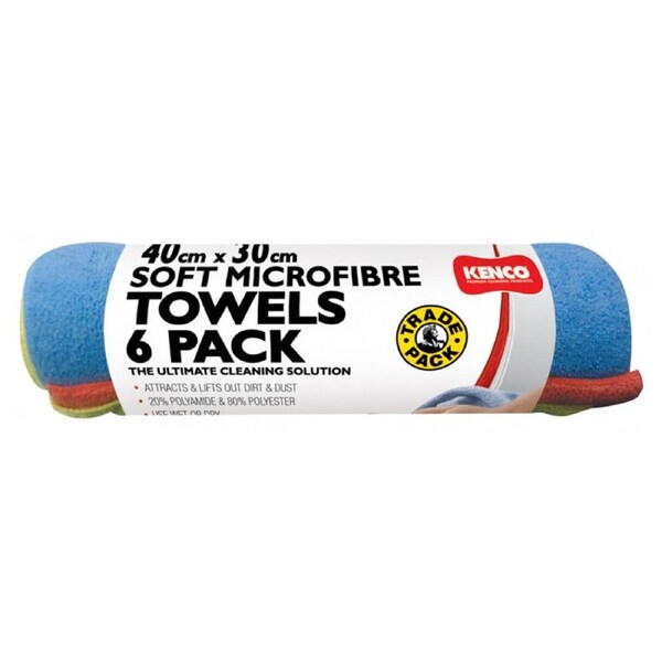 6pc Kenco Wet/Dry Cleaning Towel Hypoallergenic 40x30cm Soft Microfibre Cleaner