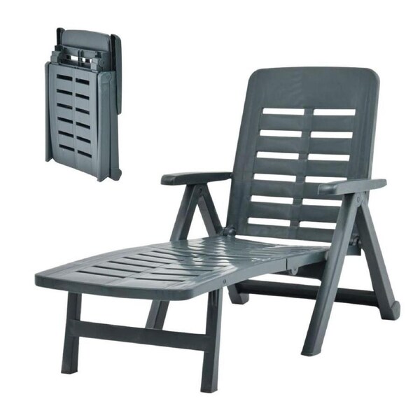Plastic Sun Lounger Green Outdoor Patio Recliner Lounge Chair Pool Deck Sunbed