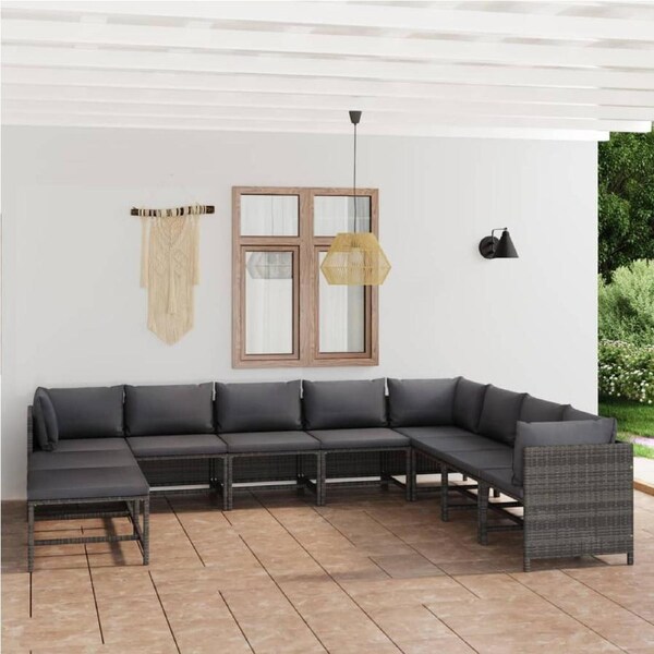 11 Piece Garden Lounge Set with Cushions Poly Rattan Grey vidaXL