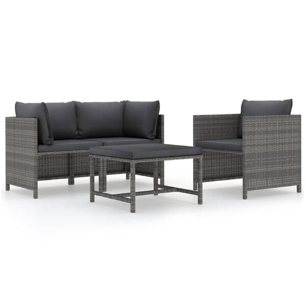 4 Piece Garden Sofa Set with Cushions Poly Rattan Grey vidaXL