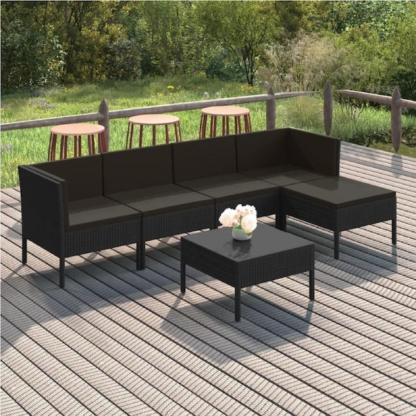 6 Piece Garden Lounge Set with Cushions Poly Rattan Black vidaXL