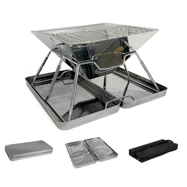 Stainless Steel Foldable Charcoal BBQ Grill Lightweight Camping Portable