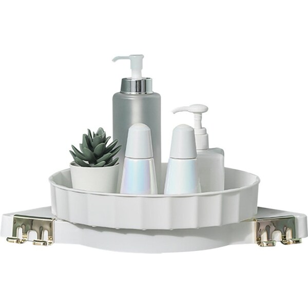 SOGA White 360 Degree Wall-Mounted Rotating Bathroom Organiser Corner Vanity Rack Toilet Adhesive Storage Shelf