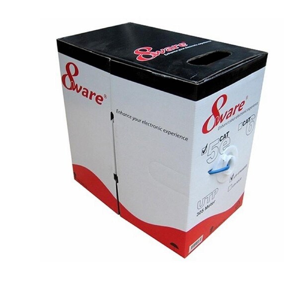 8Ware Cat5E Solid Copper Cable Roll on Box 100m with Dispenser 24AWG 4 Pairs Blue