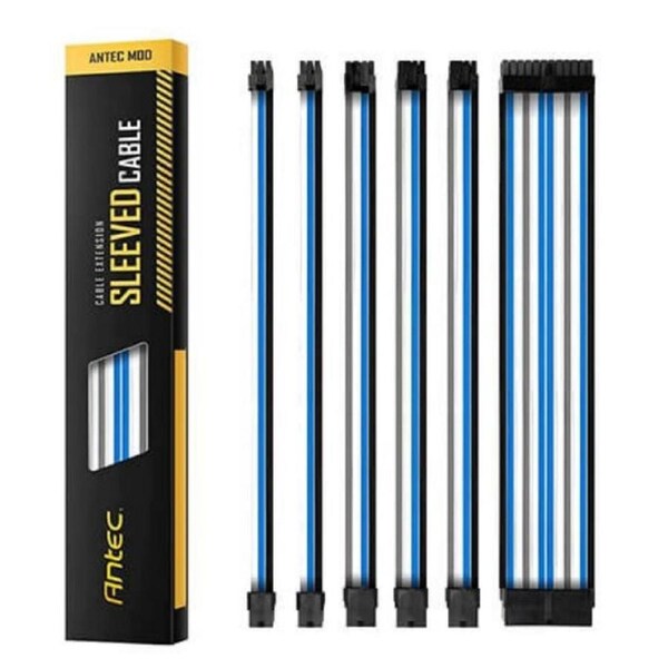 Antec PSU - Sleeved Extension Cable Kit V2 - Blue / White / Black . 24PIN ATX, 4+4 EPS, 8PIN PCI-E, 6PIN PCI-E, Compatible with