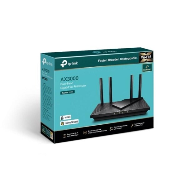 TP-Link Archer AX55 AX3000 Dual Band Gigabit Wi-Fi 6 Router, 2402 Mbps 5GHz, OFDMA, OneMesh, 4x High-Gain Antenna, Improved Battery, Alexa Compatible